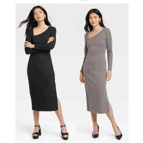 Women's Long Sleeve Knit Dress - A New Day Black S